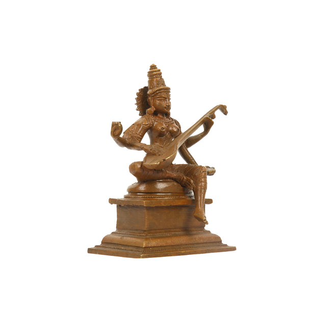 Bronze Sitting Saraswathi Idol for Pooja, Home Decor And Gifting