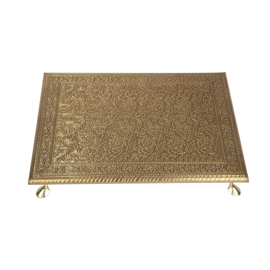 Wooden Brass work pooja chowki