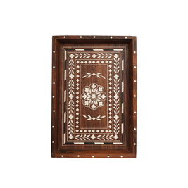 Handcrafted Wooden Serving Tray with Bone Inlay – Decorative Tea & Coffee Serving Tray