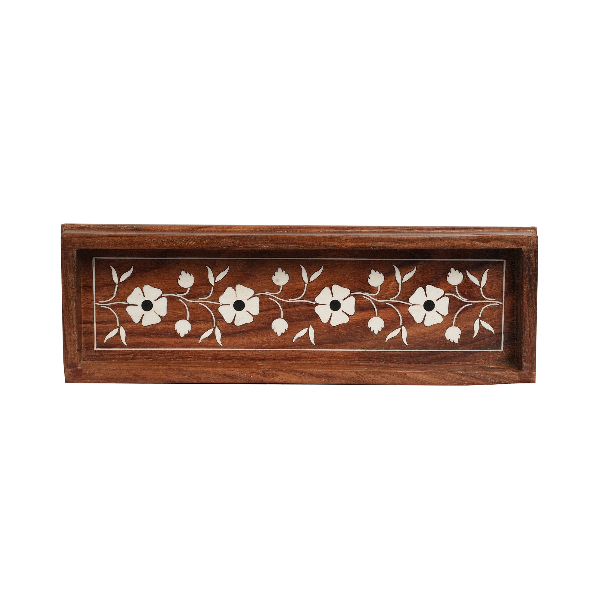 WOODEN INLAY FLORAL SERVING TRAY