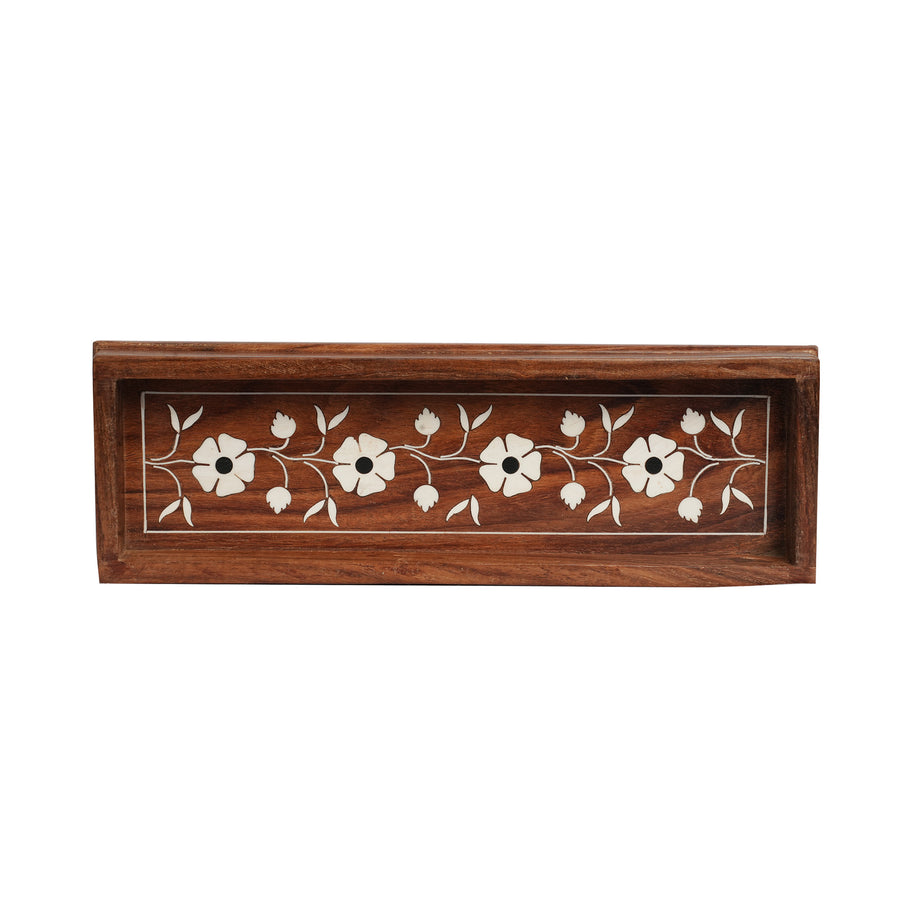 WOODEN INLAY FLORAL SERVING TRAY