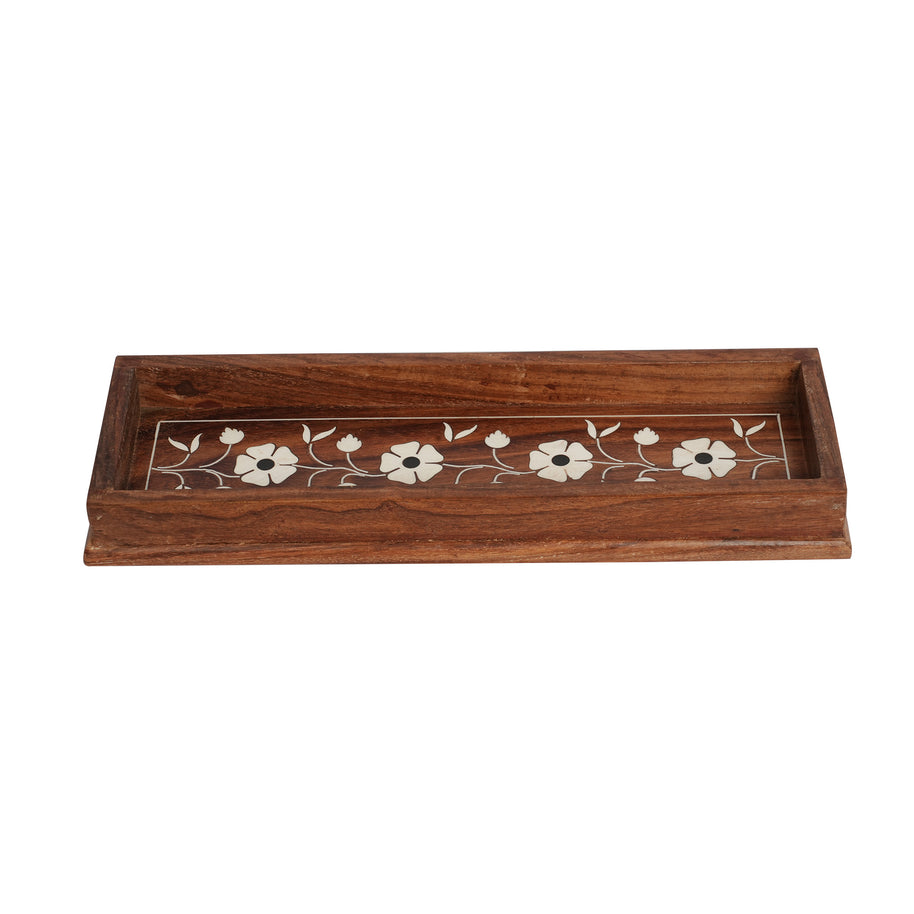 WOODEN INLAY FLORAL SERVING TRAY