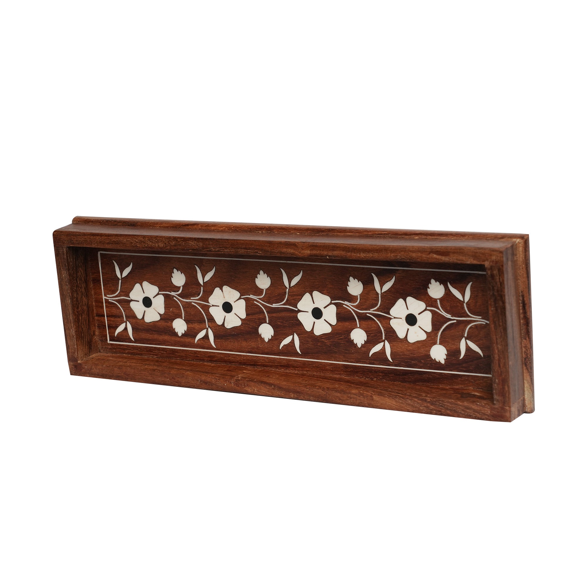 WOODEN INLAY FLORAL SERVING TRAY