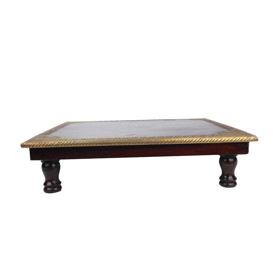 Wood 18x18 Chowki Half Brass
