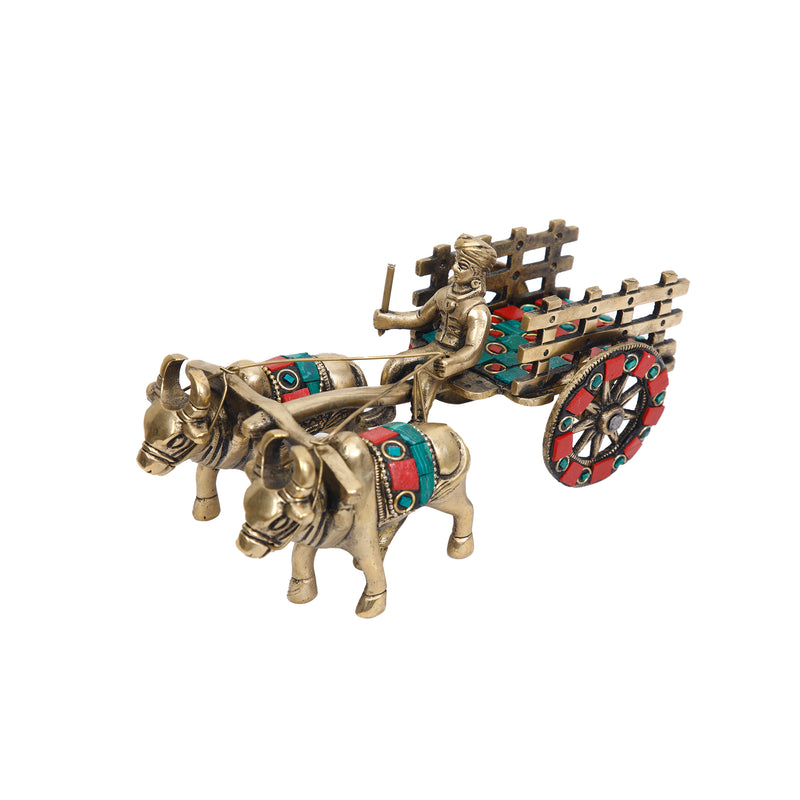 BRASS BULLOCK CART WITH STONE WORK