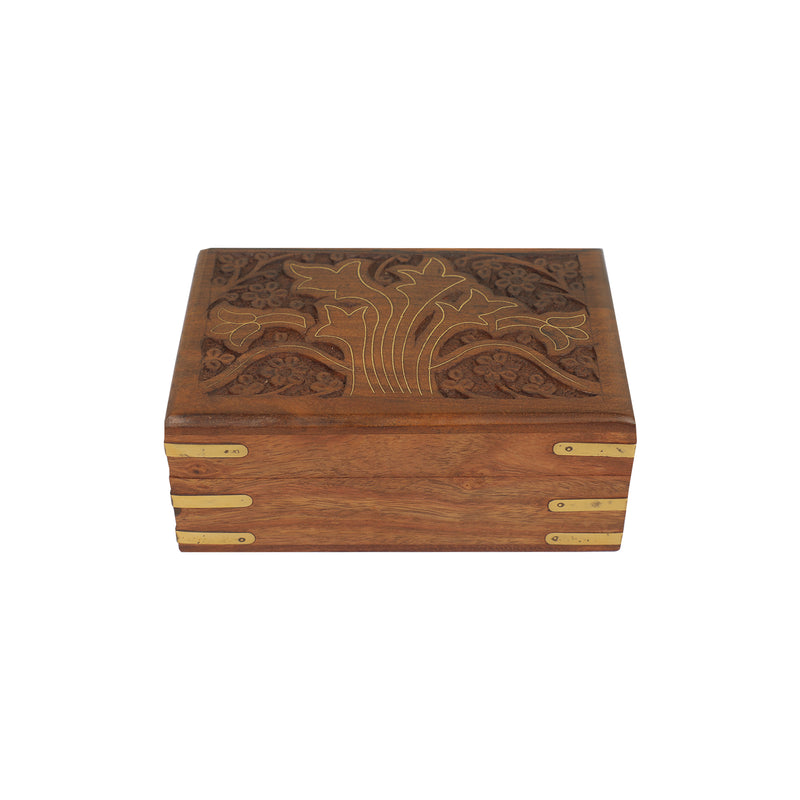 WOODEN BOX CARVED TREE