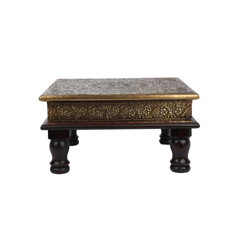 Wood Chowki with  brass work