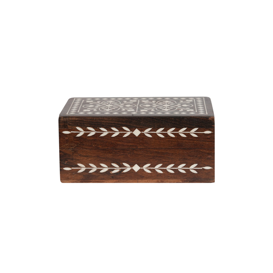 WOODEN INLAY RECTANGULAR STORAGE BOX