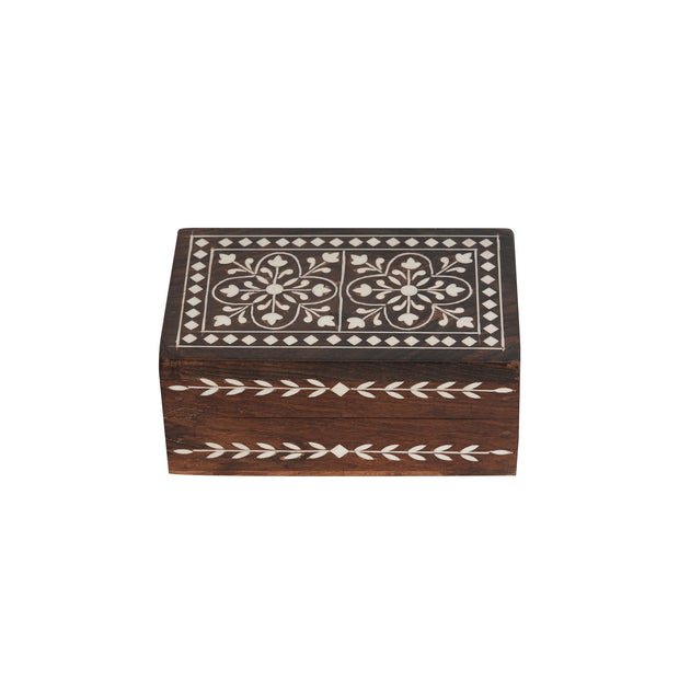 Handcrafted Wooden Box with Bone Inlay