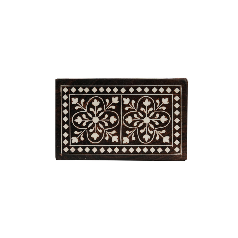 WOODEN INLAY RECTANGULAR STORAGE BOX