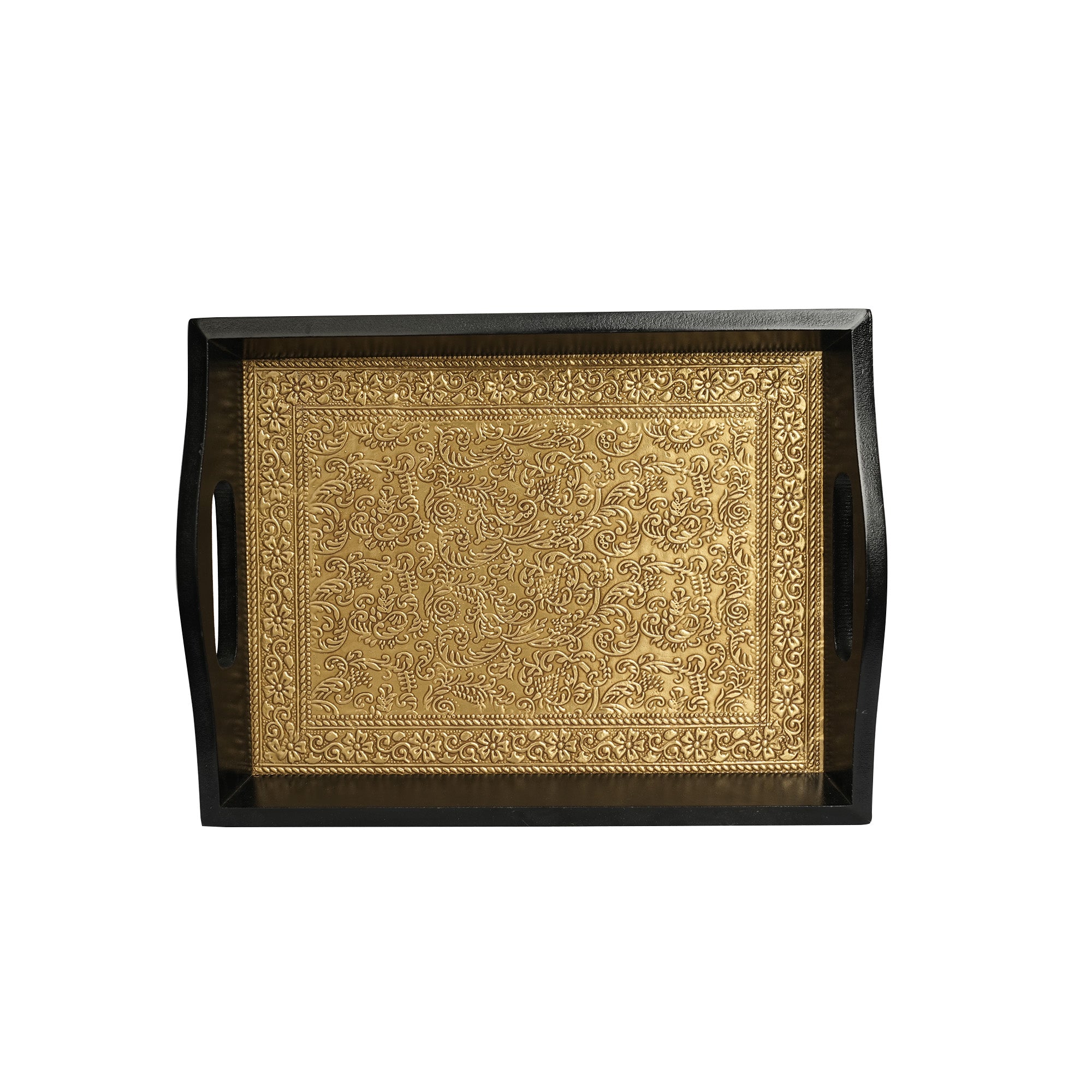 Wooden Brass Work Serving Tray