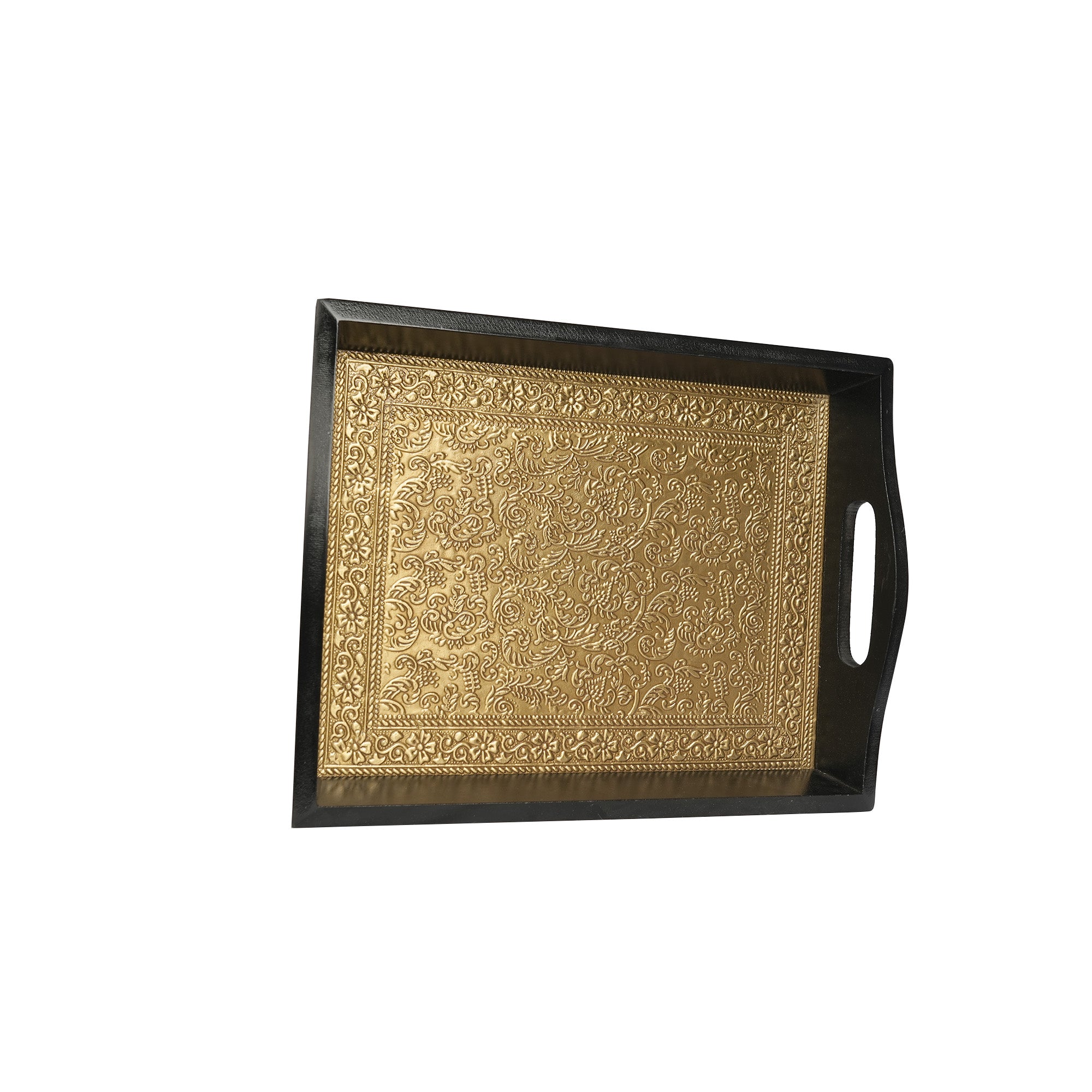 Wooden Brass Work Serving Tray