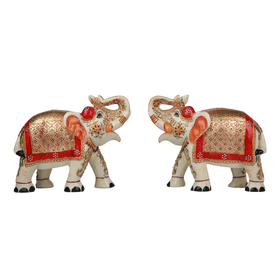 Marble Elephant Full Gold Pair