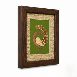 Handcrafted Peacock Wall Art in Wood Frame  With green background