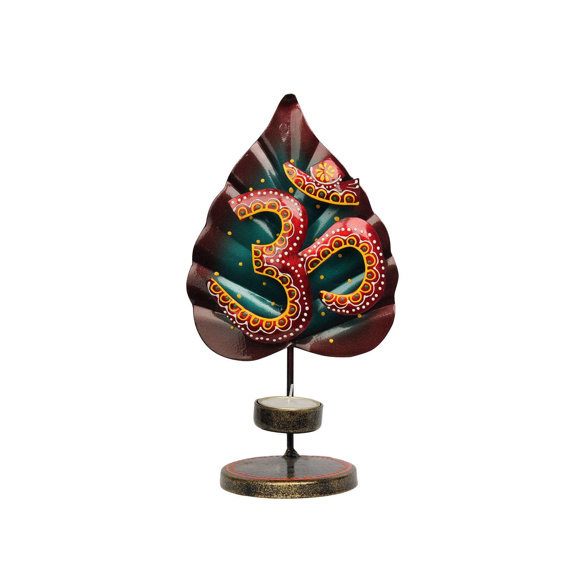 Handcrafted Om Leaf Tealight Candle Holder