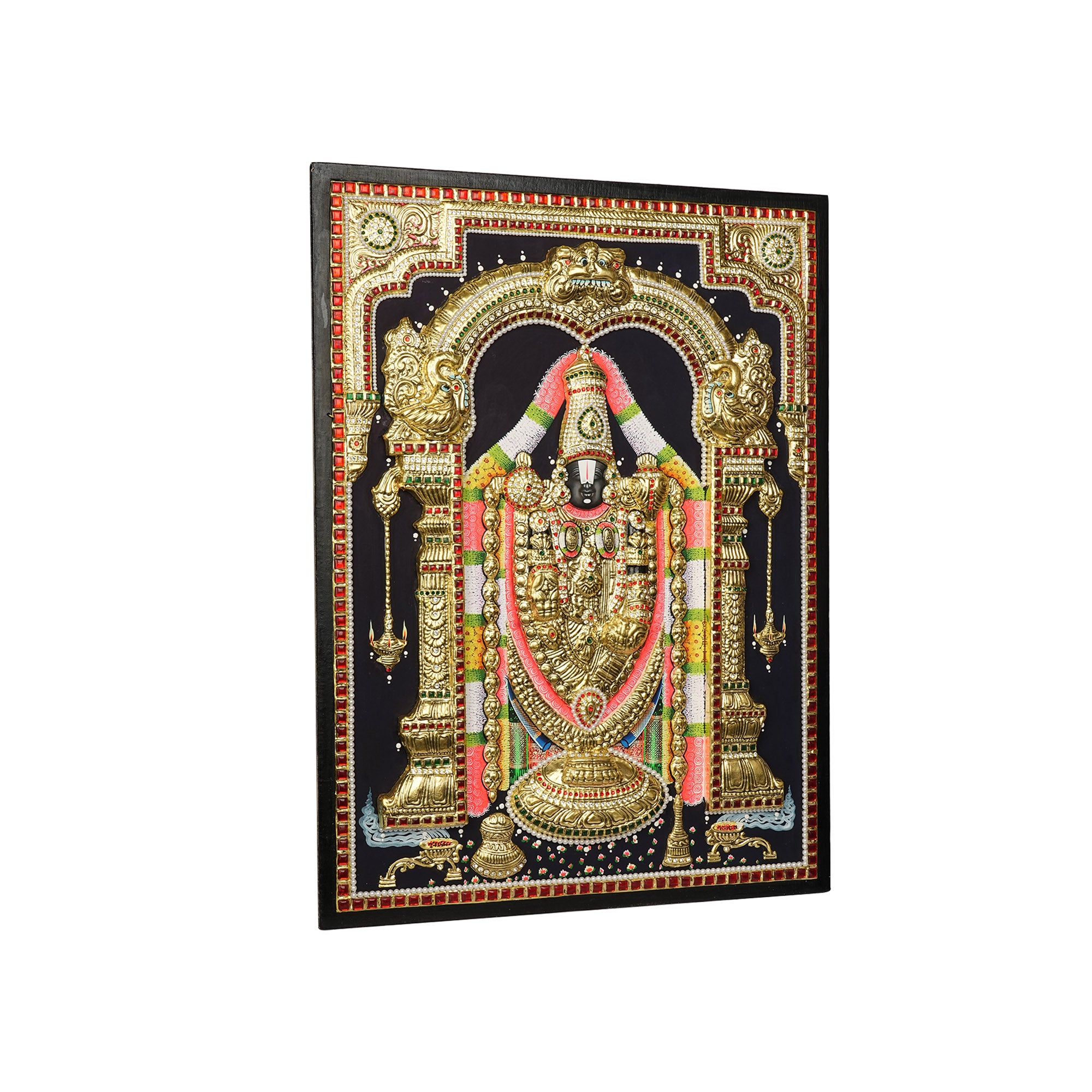 Embossed Lord Balaji Tanjore Painting 24 x 18 Inches | Handmade 22K Gold Foil Tirupati Balaji Wall Art