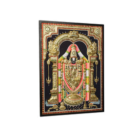 Embossed Lord Balaji Tanjore Painting 24 x 18 Inches | Handmade 22K Gold Foil Tirupati Balaji Wall Art