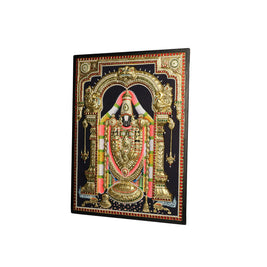 Embossed Lord Balaji Tanjore Painting 24 x 18 Inches | Handmade 22K Gold Foil Tirupati Balaji Wall Art