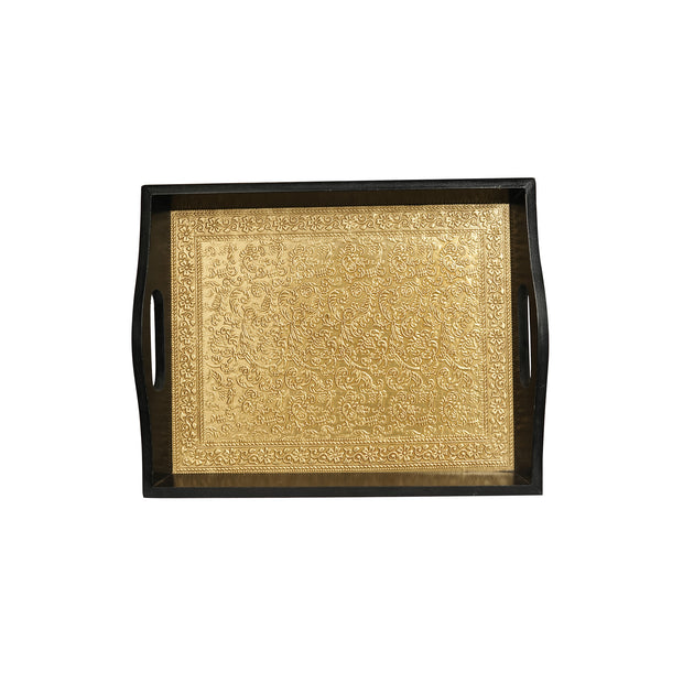 Wooden Brass Work Serving Big  Tray