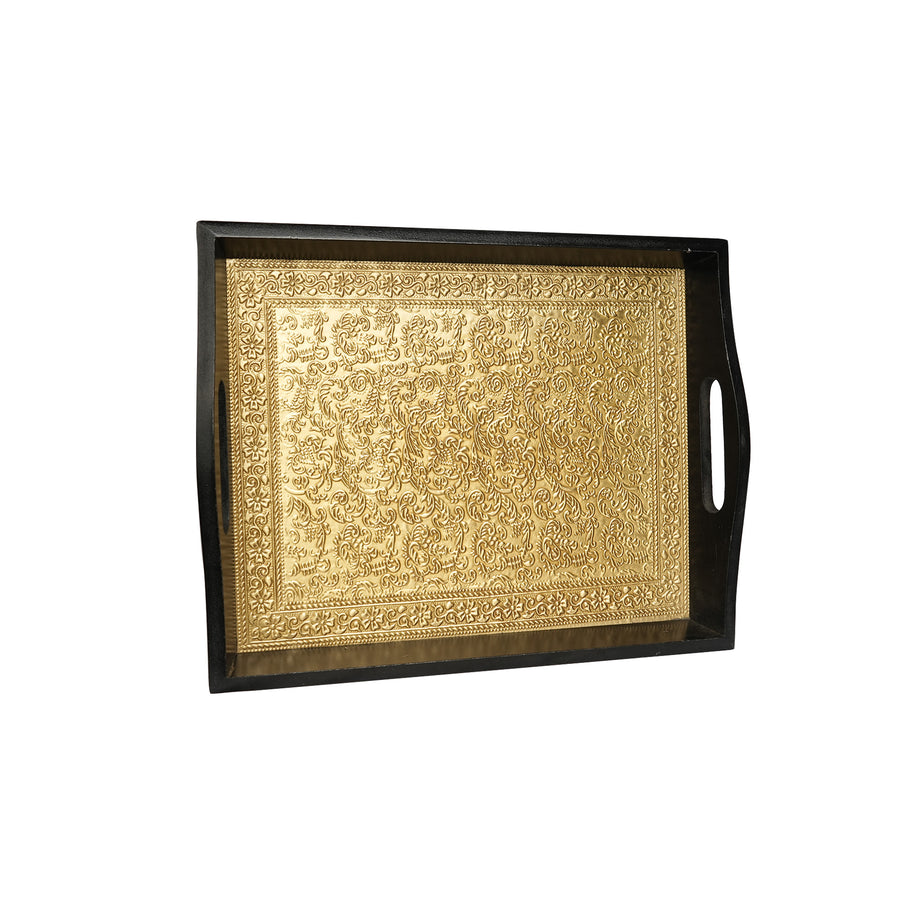 Wooden Brass Work Serving Big  Tray