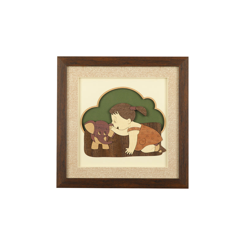 Girl with Elephant Wooden Carving Frame