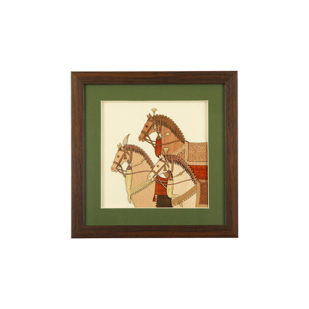 Three Horse Wooden Carving Frame