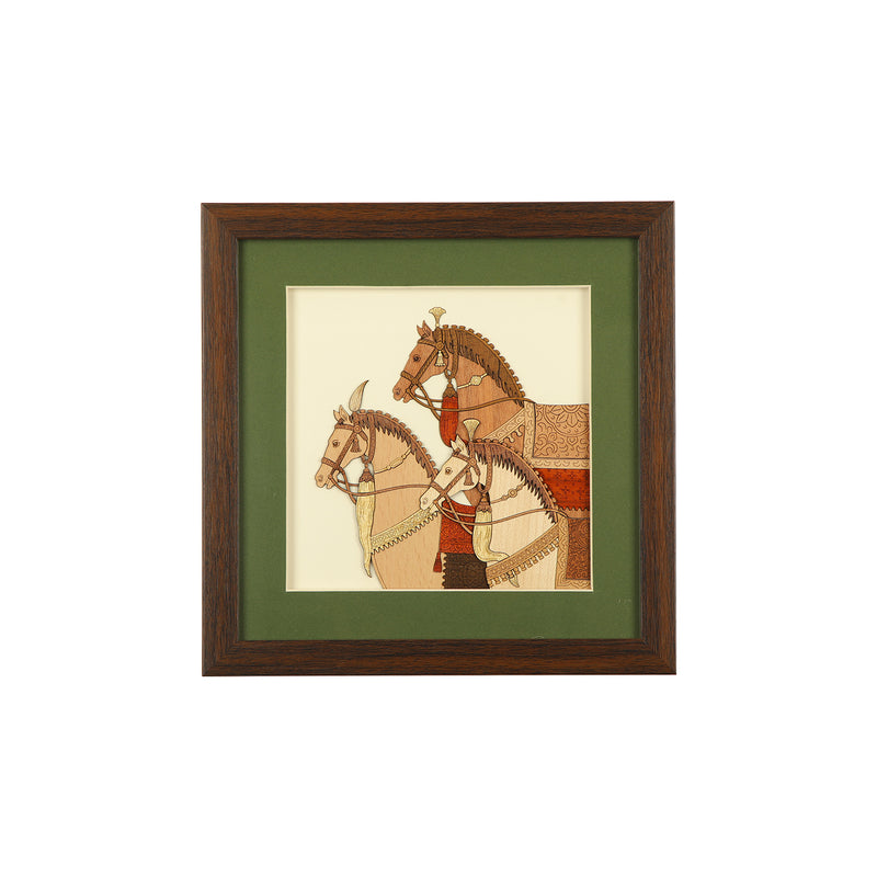 Three Horse Wooden Carving Frame