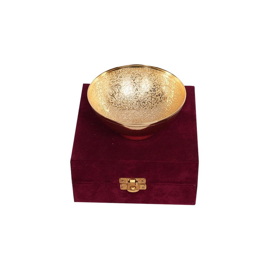 Gold Plated Pure Brass Bowl Set with Velvet Gift Box