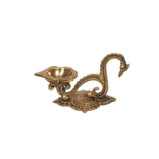 Brass Deepak with Handle | Handcrafted Traditional Brass Diya – 4" Height