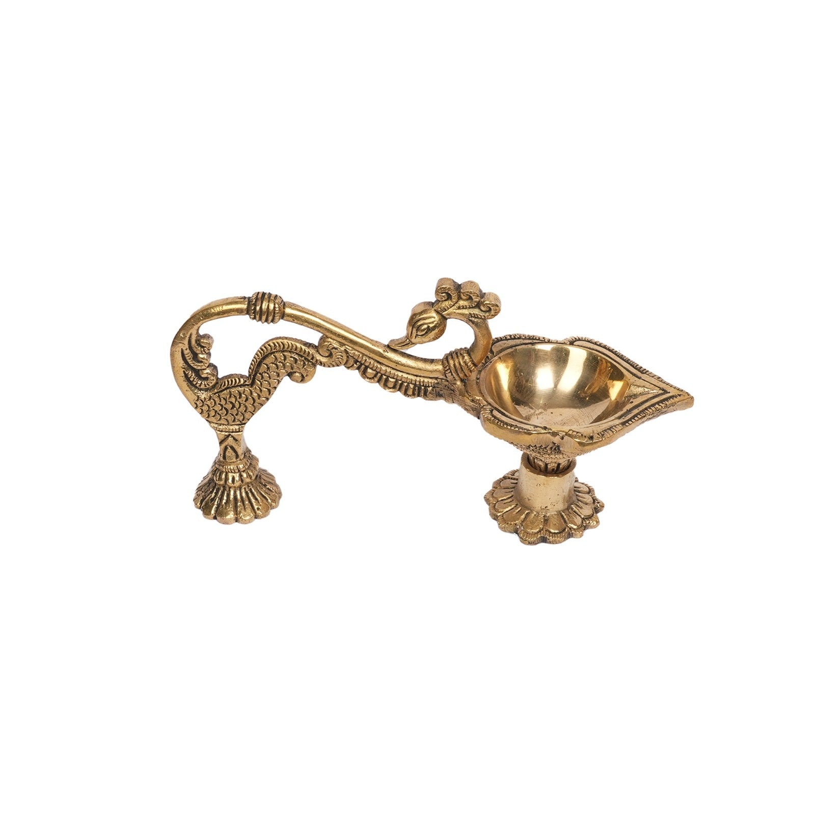 Brass Peacock Handle Diya