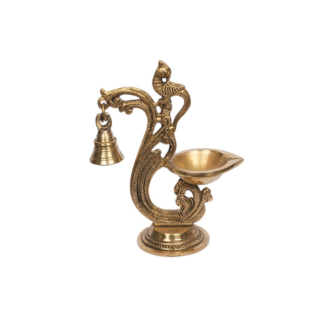 Brass Parrot Carved Diya | Handcrafted Traditional Brass DIya – 7" Height