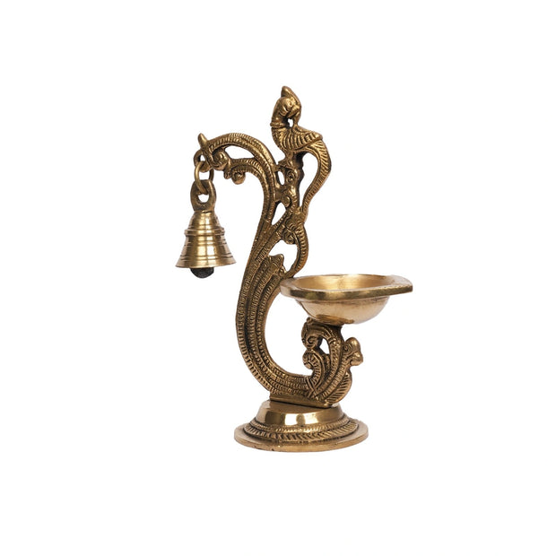 Brass Parrot Carved Diya | Handcrafted Traditional Brass DIya – 7" Height