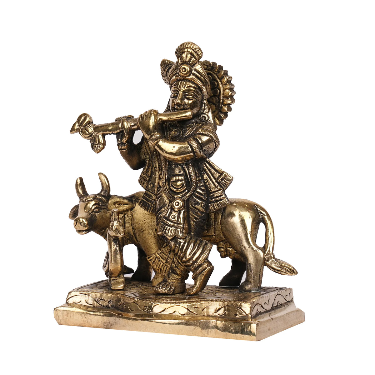 Handcrafted Brass Cow Krishna Idol – 4.5