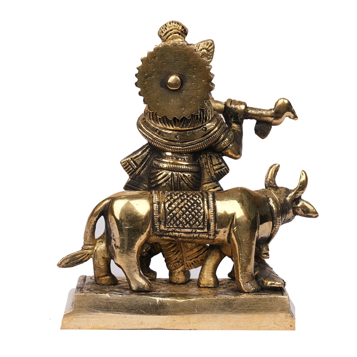 Handcrafted Brass Cow Krishna Idol – 4.5
