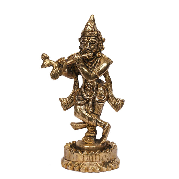 Handcrafted Brass Krishna Standing Idol – 4.5" Height