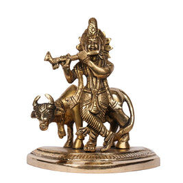 Handcrafted Brass Cow Krishna Idol – 5.5
