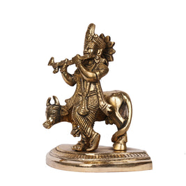 Handcrafted Brass Cow Krishna Idol – 5.5