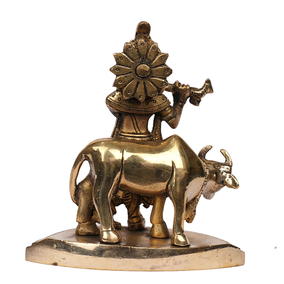 Handcrafted Brass Cow Krishna Idol – 5.5