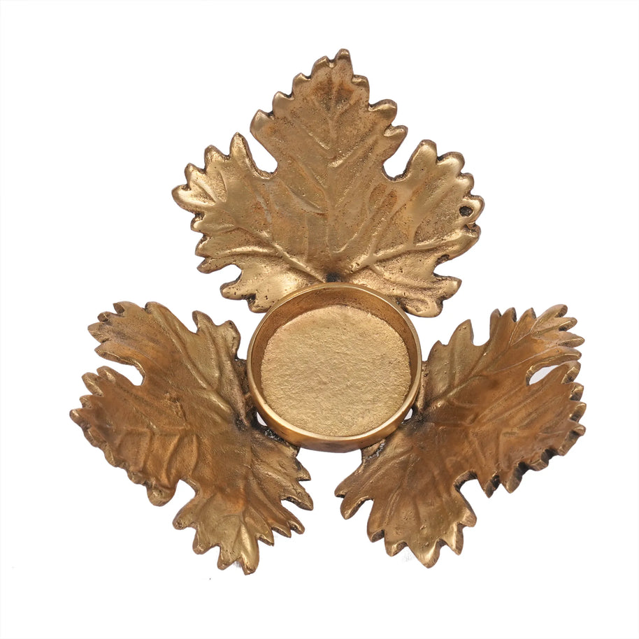 Handcrafted Brass Leaf Candle Stand – 3" Height
