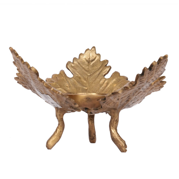 Handcrafted Brass Leaf Candle Stand – 3" Height