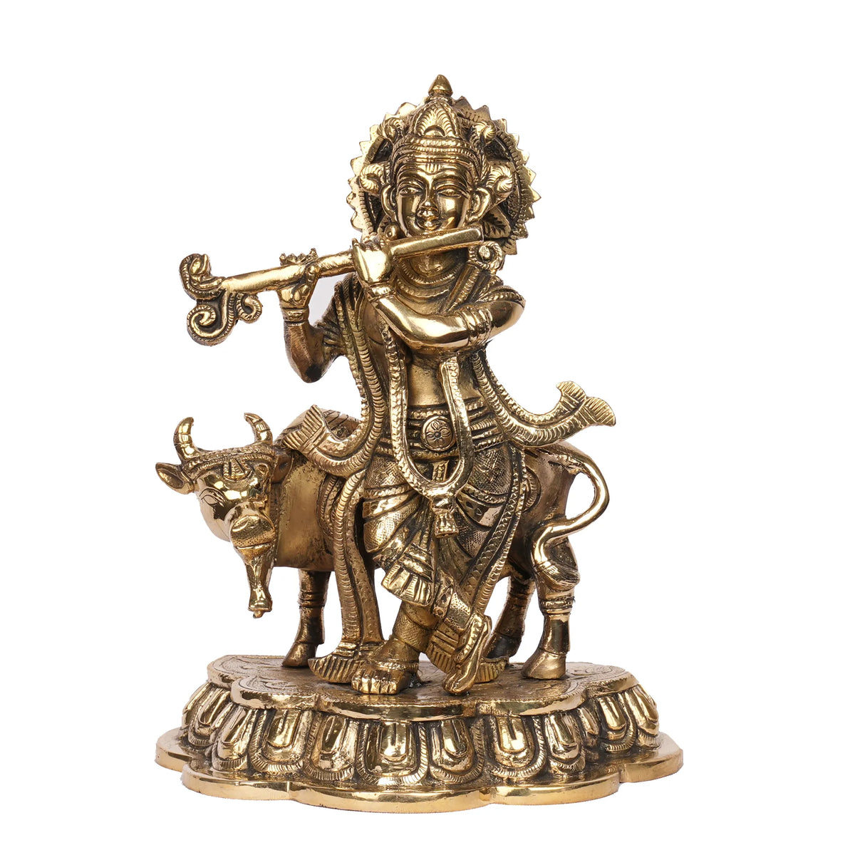 Handcrafted Brass Cow Krishna Idol – 5.5