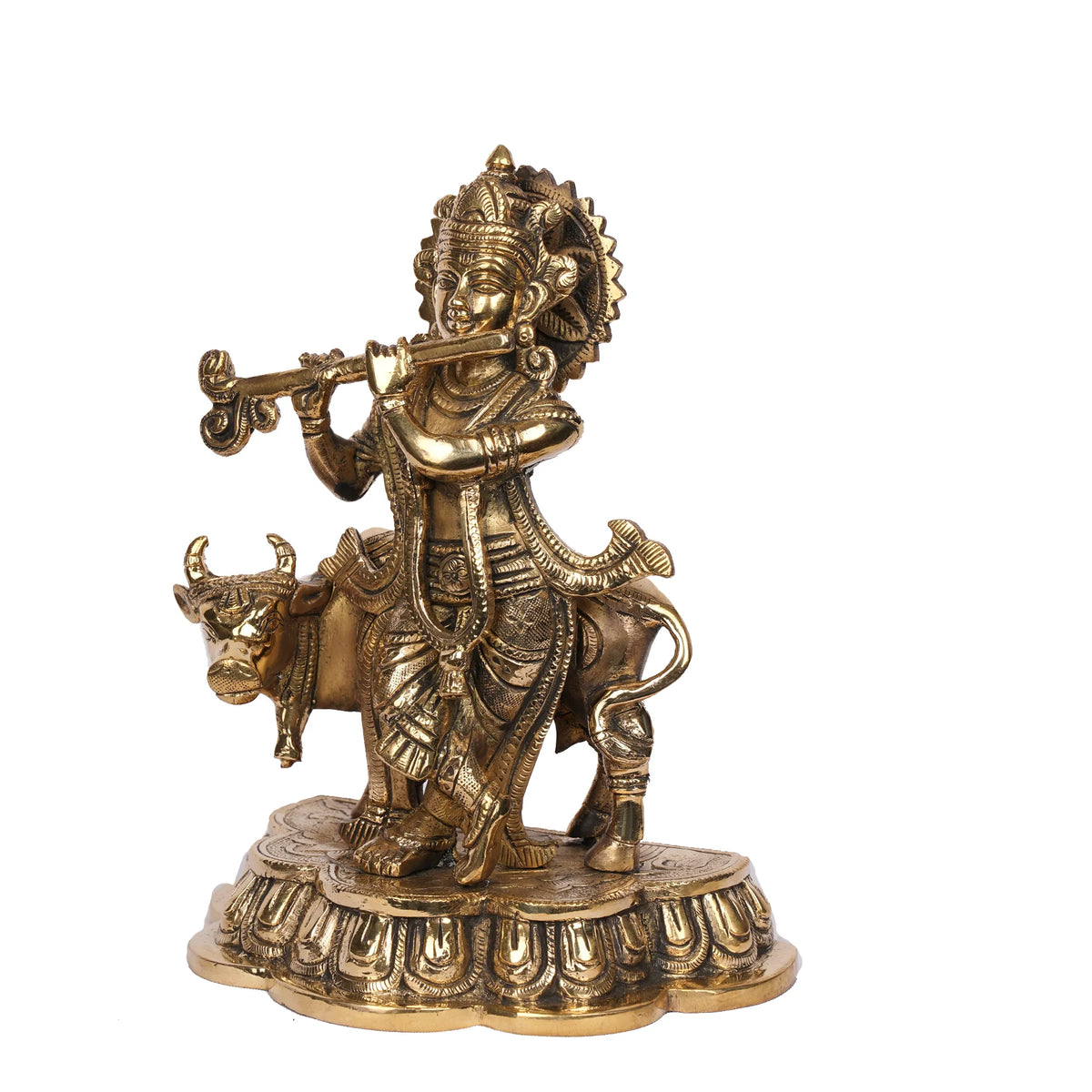 Handcrafted Brass Cow Krishna Idol – 5.5