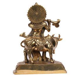 Handcrafted Brass Cow Krishna Idol – 5.5