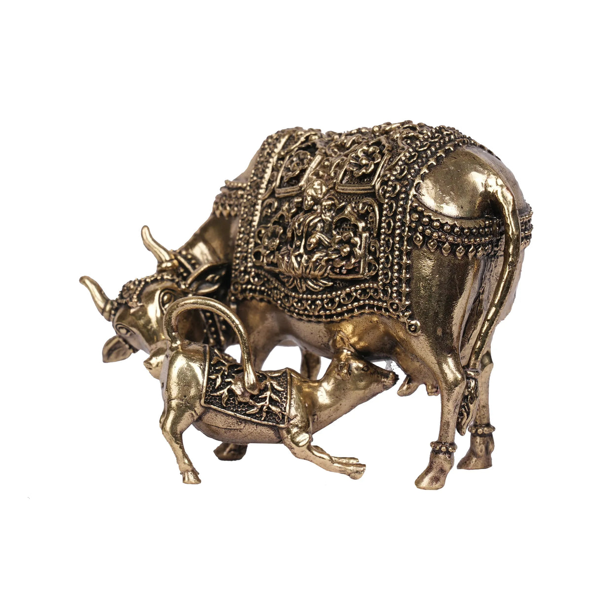Handcrafted Brass Cow and Calf Idol – 3.5