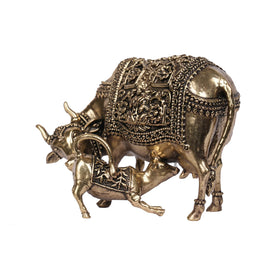 Handcrafted Brass Cow and Calf Idol – 3.5