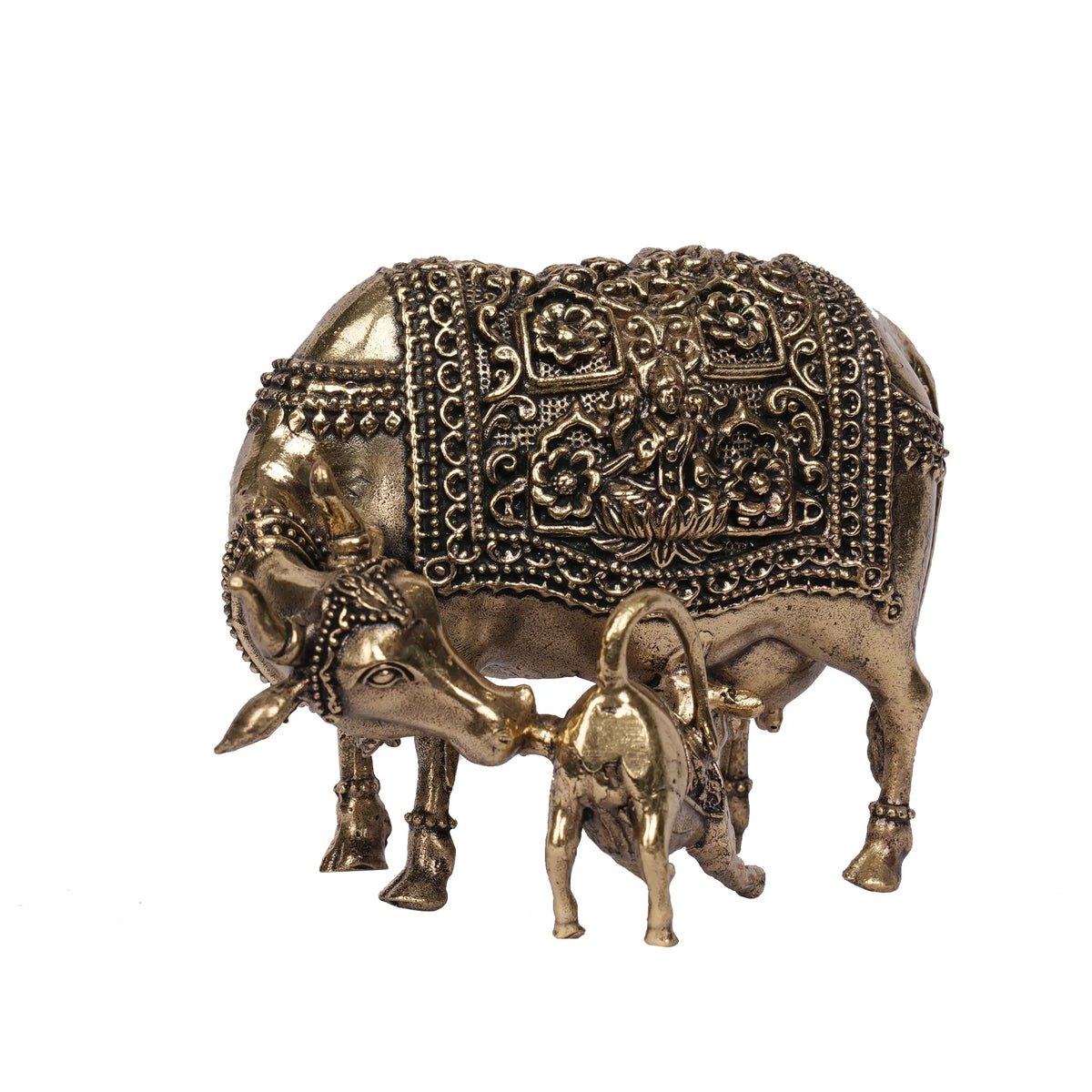Handcrafted Brass Cow and Calf Idol – 3.5