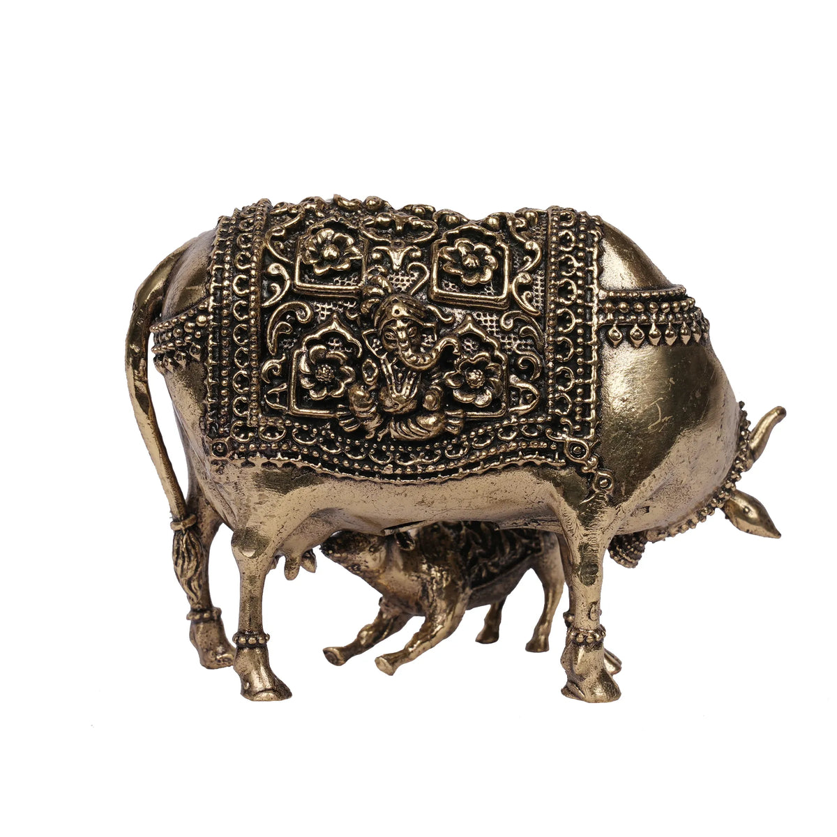 Handcrafted Brass Cow and Calf Idol – 3.5