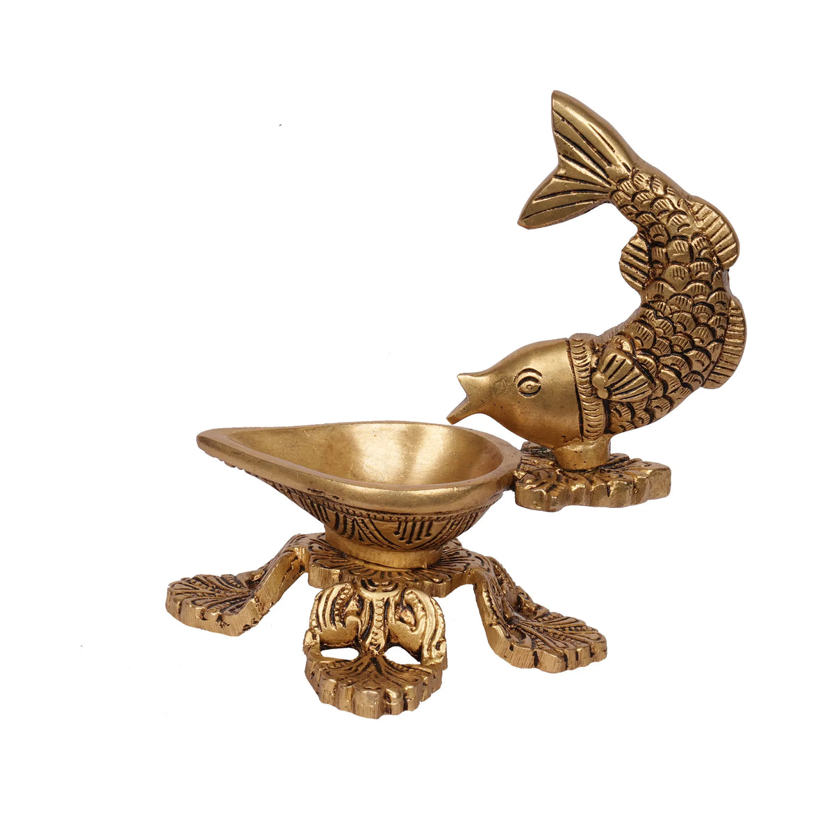 Handcrafted Brass Fish Carving Deepak – 6