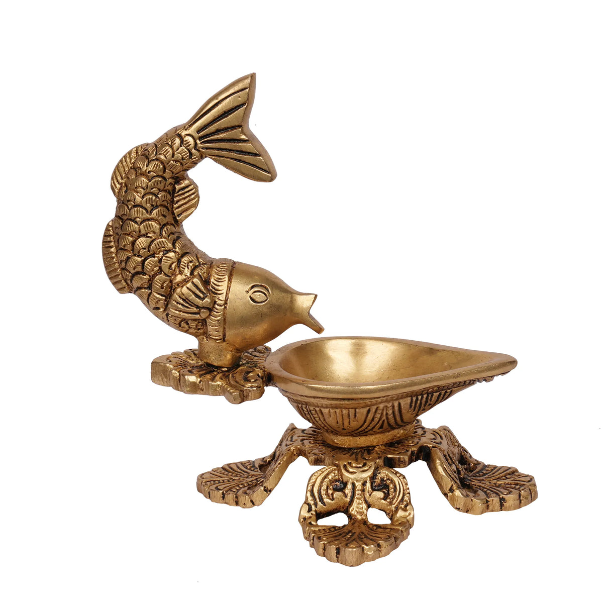Handcrafted Brass Fish Carving Deepak – 6
