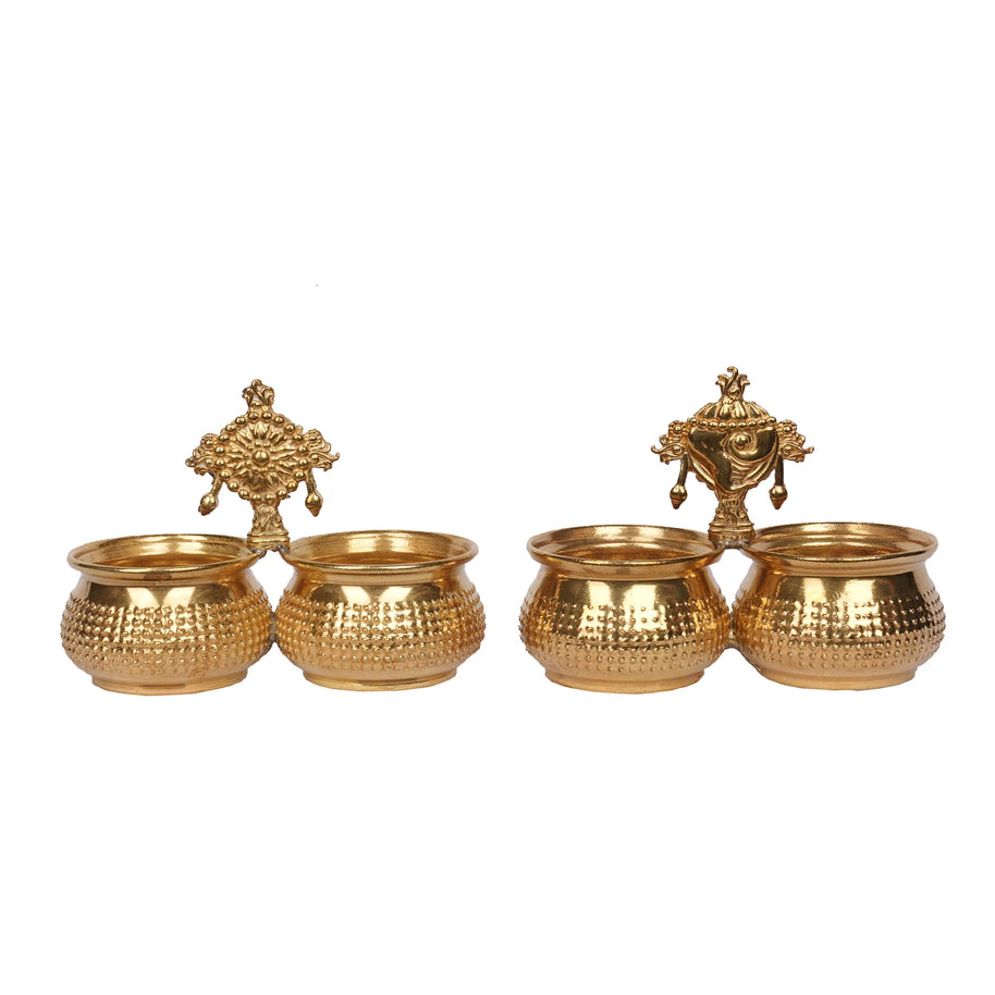 Brass Shank Chakra Kumkum Bowl Pair – 3" Height